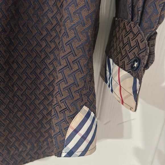 One Monarchy Mens stylish professional button up shirt Sz L NWT Brown Cuffed - Picture 4 of 10